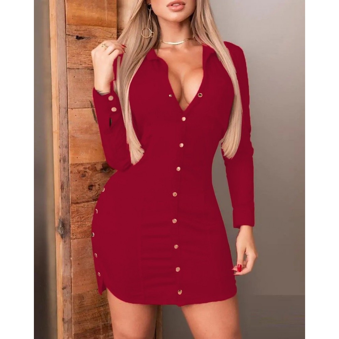 Kadın Uzun Kollu Polo Yaka ön Kısım çıtçıtlı Düğme Detay Scuba Krep Mini Boy Elbise - 132150 Kadın Uzun Kollu Polo Yaka ön Kısım çıtçıtlı Düğme Detay Scuba Krep Mini Boy Elbise - 132150
