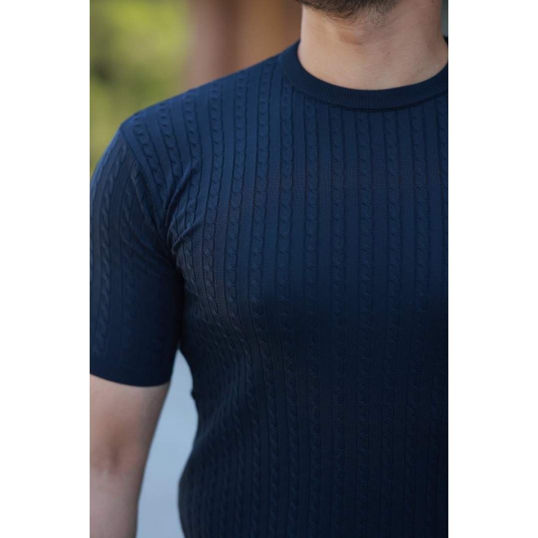 Erkek Bisiklet Yaka örgü Desenli Kısa örme Triko Kısa Kollu T-shirt 161502 Erkek Bisiklet Yaka örgü Desenli Kısa örme Triko Kısa Kollu T-shirt 161502