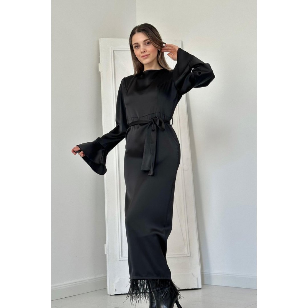 Siyah Eteği Saçaklı Elbise - 151756 Siyah Eteği Saçaklı Elbise - 151756