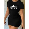 Kadın Kısa Kollu Queen Baskı Iki Iplik Mini Elbise - 162058