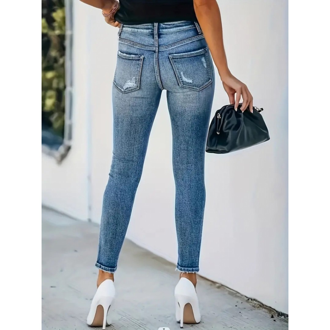 Kadın önü Düğmeli Eskitme Slim Fit Kot Pantolon - 110885 Kadın önü Düğmeli Eskitme Slim Fit Kot Pantolon - 110885