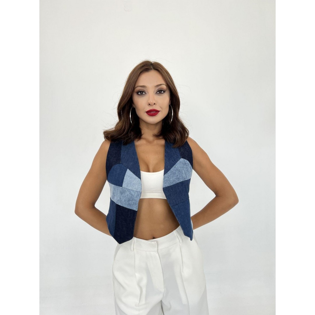 6936 DENIM PIECES VEST-MAVİ - 143361