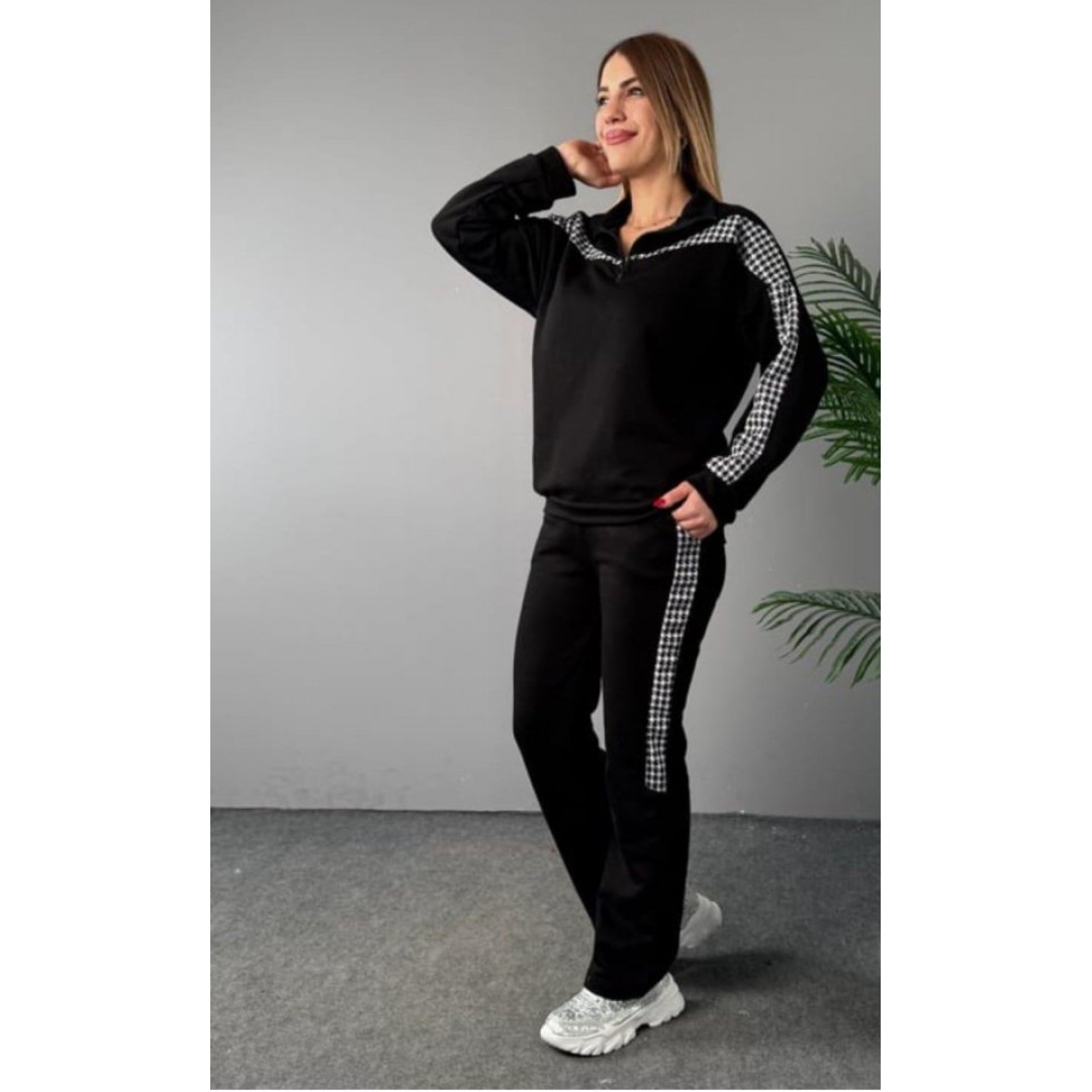 Kadın Fermuar Ve Ekose Detay Sweatshirt Ve Pantolon üç Iplik Kumaş Ikili Takım 139867 Kadın Fermuar Ve Ekose Detay Sweatshirt Ve Pantolon üç Iplik Kumaş Ikili Takım 139867