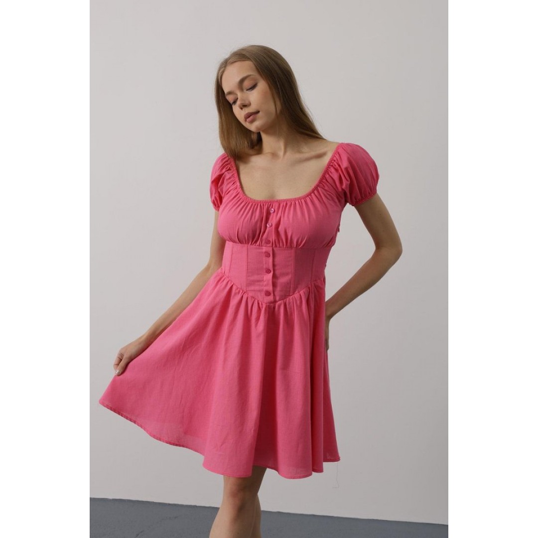 Beli Korseli Mini Elbise - Fuşya - 162834 Beli Korseli Mini Elbise - Fuşya - 162834