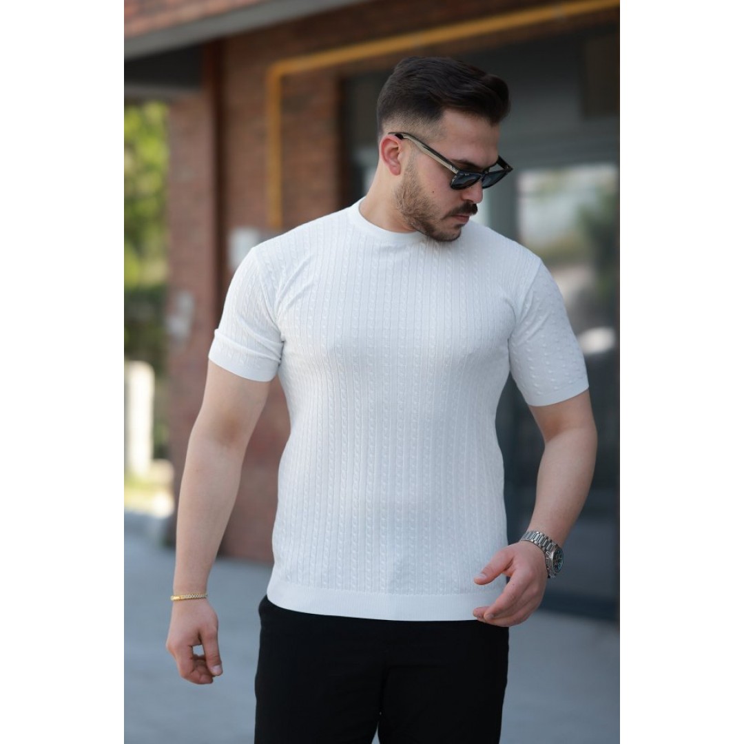 Erkek Bisiklet Yaka örgü Desenli Kısa örme Triko Kısa Kollu T-shirt