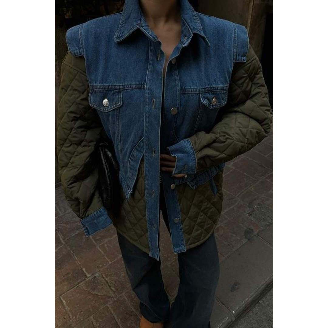 Denim Garnili Kapitone Ceket 7071