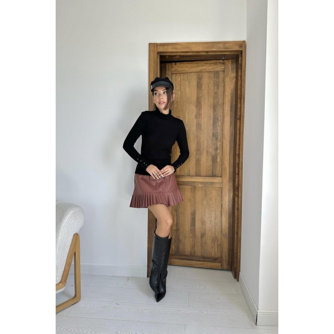 Siyah Boğazlı Ve Örgülü Triko Kazak 148283