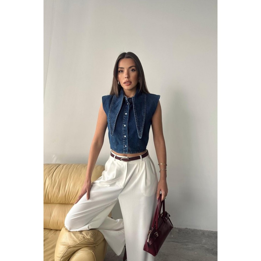 Mavi Yaka Detaylı Denim Crop - 158250 Mavi Yaka Detaylı Denim Crop - 158250