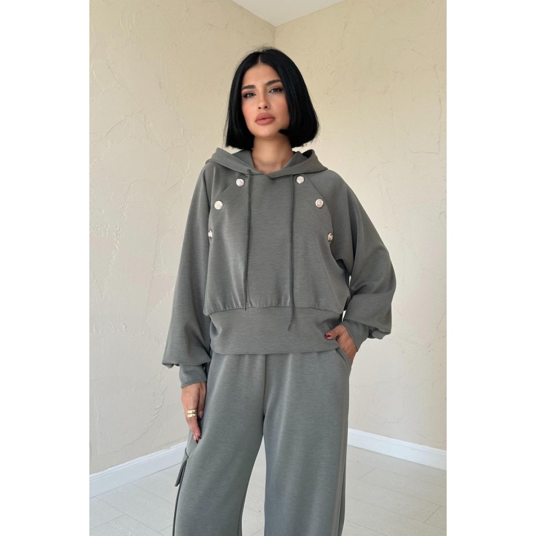 Haki Kapüşonlu Sweatshirt Ve Kargo Pantolon Takım 153686 Haki Kapüşonlu Sweatshirt Ve Kargo Pantolon Takım 153686