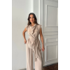 TENCEL MODAL KOLSUZ BLUZ KAPALI CEP DETAYLI DÖKÜMLÜ - PANTOLON TAKIM - Bej 161858 TENCEL MODAL KOLSUZ BLUZ KAPALI CEP DETAYLI DÖKÜMLÜ - PANTOLON TAKIM - Bej 161858