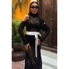Saten Kuşaklı Ajurlu Triko Elbise 2847 159000 Saten Kuşaklı Ajurlu Triko Elbise 2847 159000