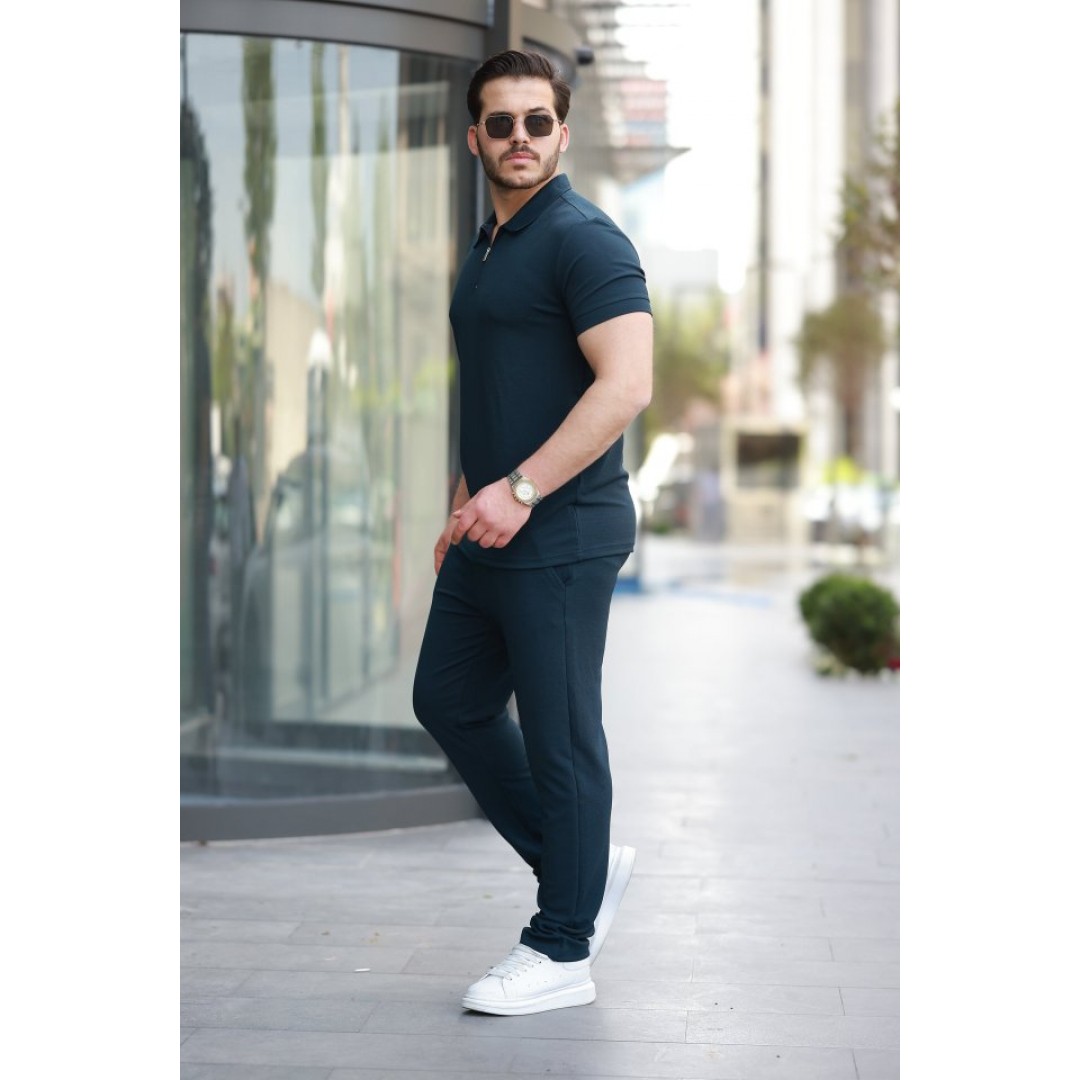 Erkek Yakalı Fermuarlı T-shirt Pantolon Ikili Rahat Takım 160462 Erkek Yakalı Fermuarlı T-shirt Pantolon Ikili Rahat Takım 160462