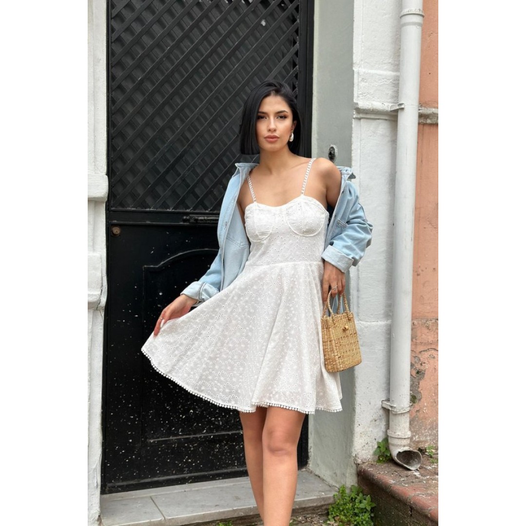 Beyaz Askılı Fisto Mini Elbise - 152542 Beyaz Askılı Fisto Mini Elbise - 152542