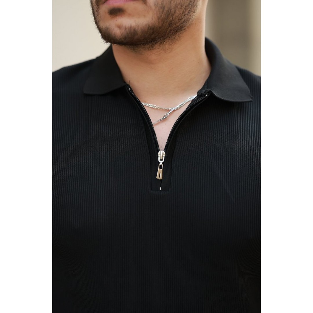 Erkek Fermuarlı Yakalı Kısa Kollu Tshirt - 159165