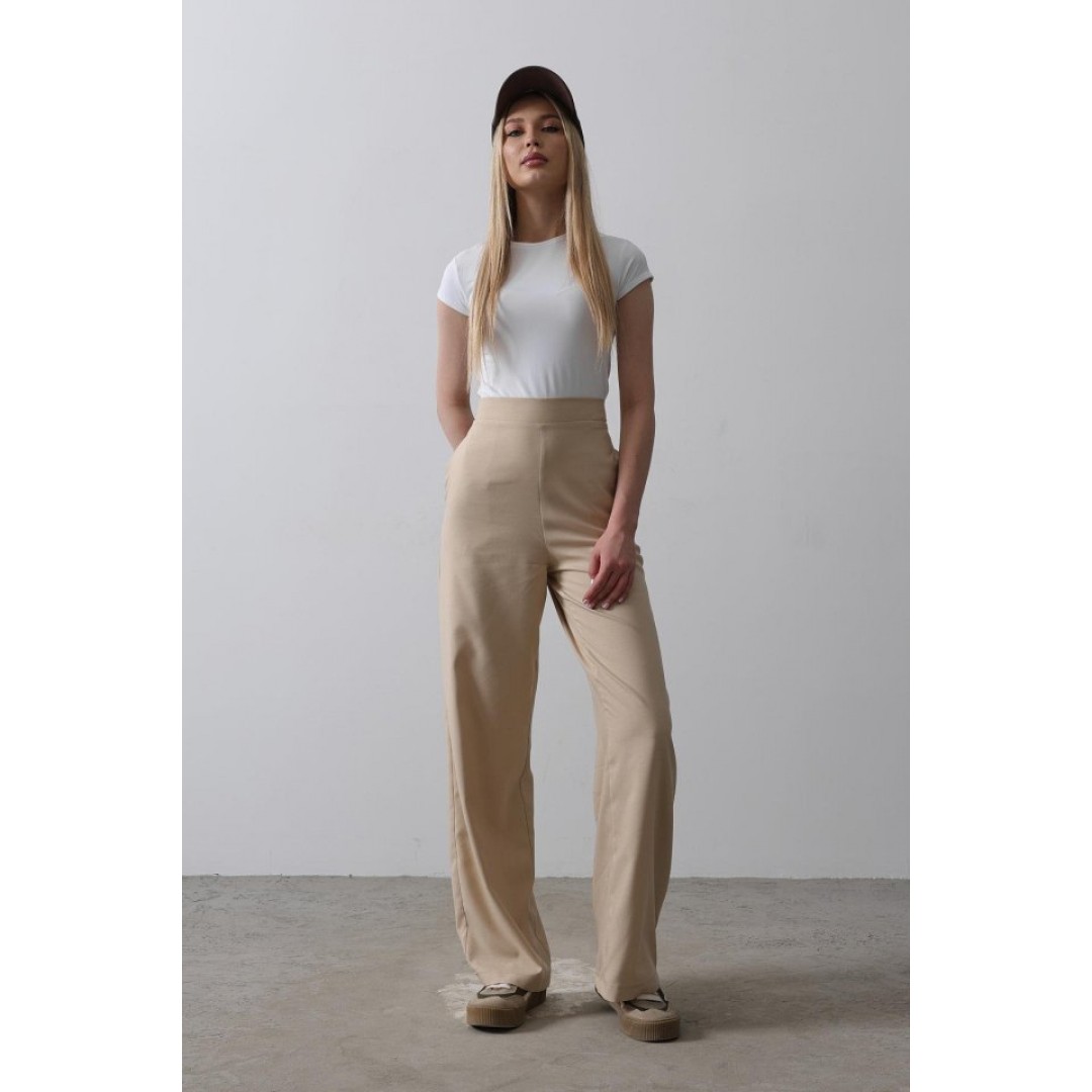 Beli Yarım Lastikli Palazzo Pantolon - Camel 154479 Beli Yarım Lastikli Palazzo Pantolon - Camel 154479