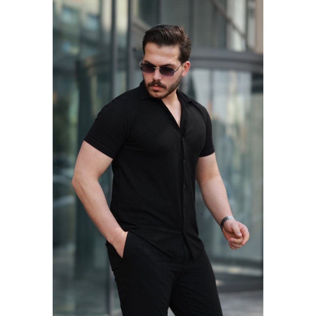 Erkek Kısa Kollu örme Kumaş Pamuklu Gömlek 157299