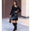 Kadın Uzun Kollu Asimetrik Yaka Süet Ve Deri Mini Boy Elbise - 154265 Kadın Uzun Kollu Asimetrik Yaka Süet Ve Deri Mini Boy Elbise - 154265