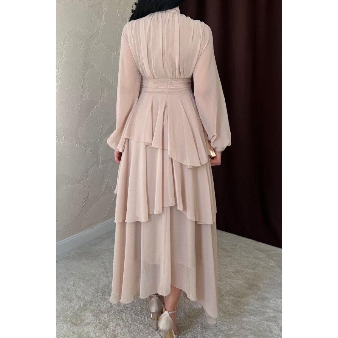Bej Bel Detaylı Elbise - 154590 Bej Bel Detaylı Elbise - 154590