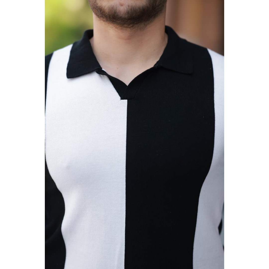 Erkek Kısa Kollu Polo Yakalı Blok Desenli Triko Bluz 161491 Erkek Kısa Kollu Polo Yakalı Blok Desenli Triko Bluz 161491