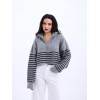 43311 TRİKO ÇİZGİLİ FERMUARLI CROP-GRİ-SİYAH 144101
