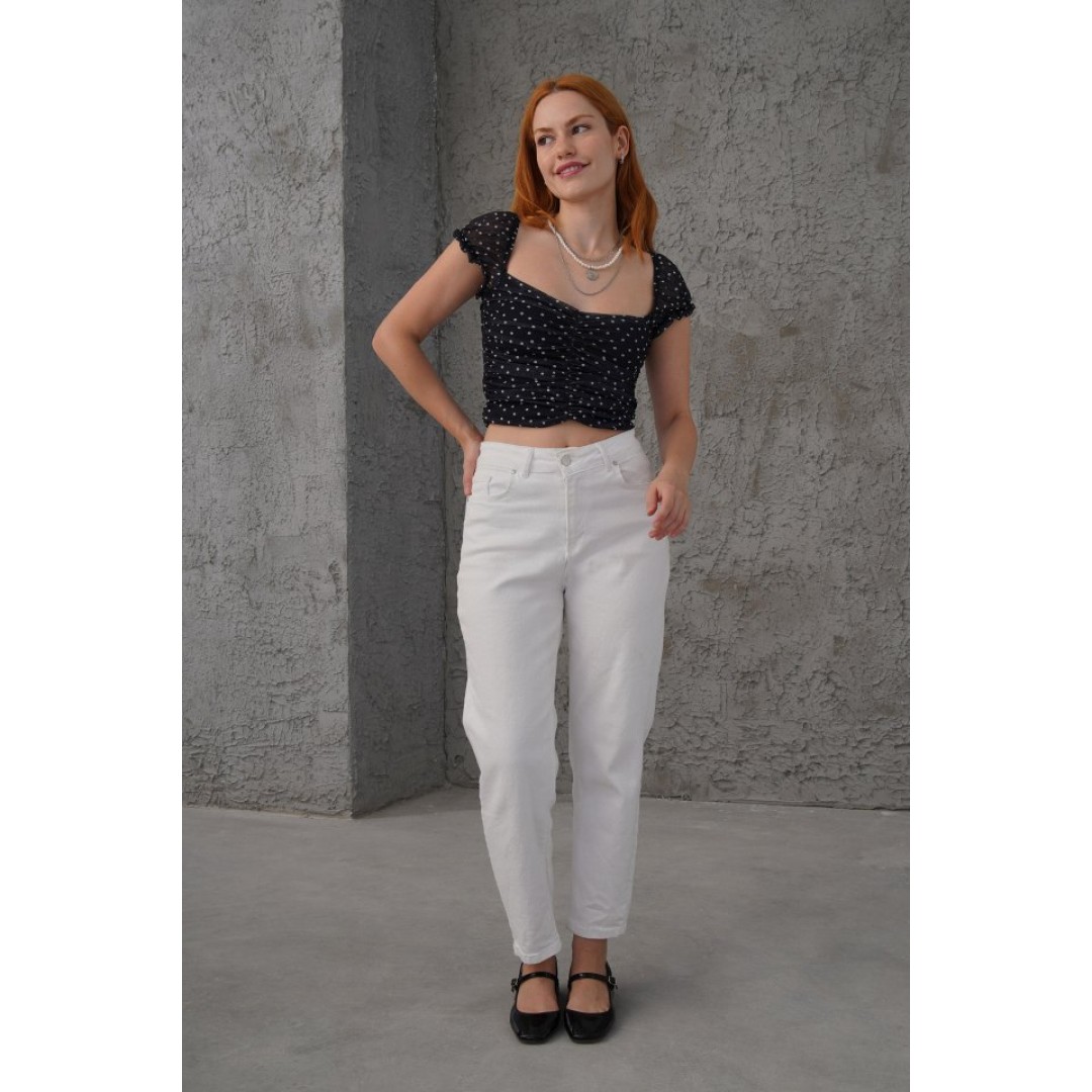 Puantiyeli Belden Oturtmalı Tül Siyah Bluz 149601 Puantiyeli Belden Oturtmalı Tül Siyah Bluz 149601