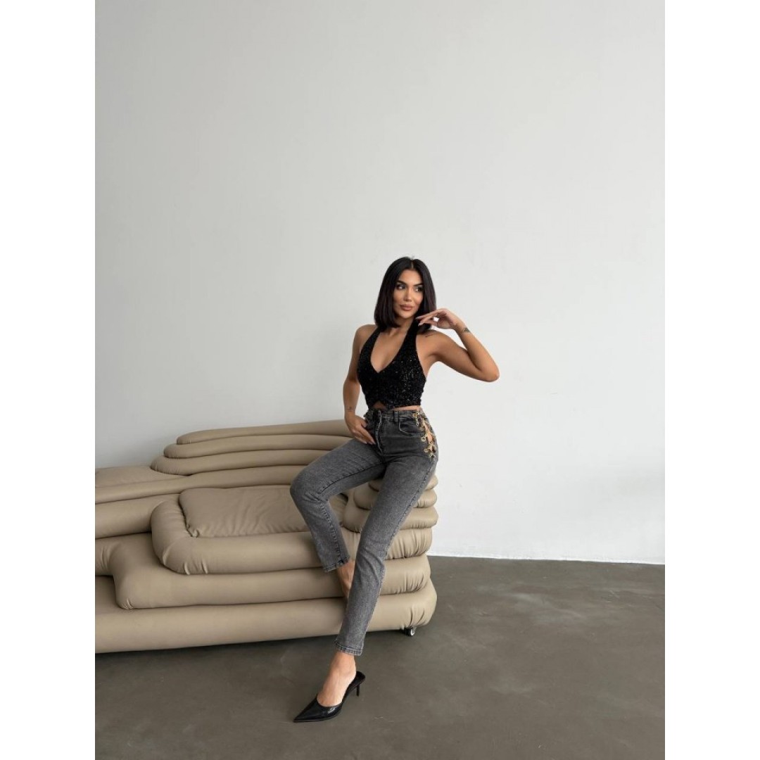 Kadın Yandan Zincir Ve Kuş Gözü Detaylı Jean Kot Pantolon - 139329 Kadın Yandan Zincir Ve Kuş Gözü Detaylı Jean Kot Pantolon - 139329