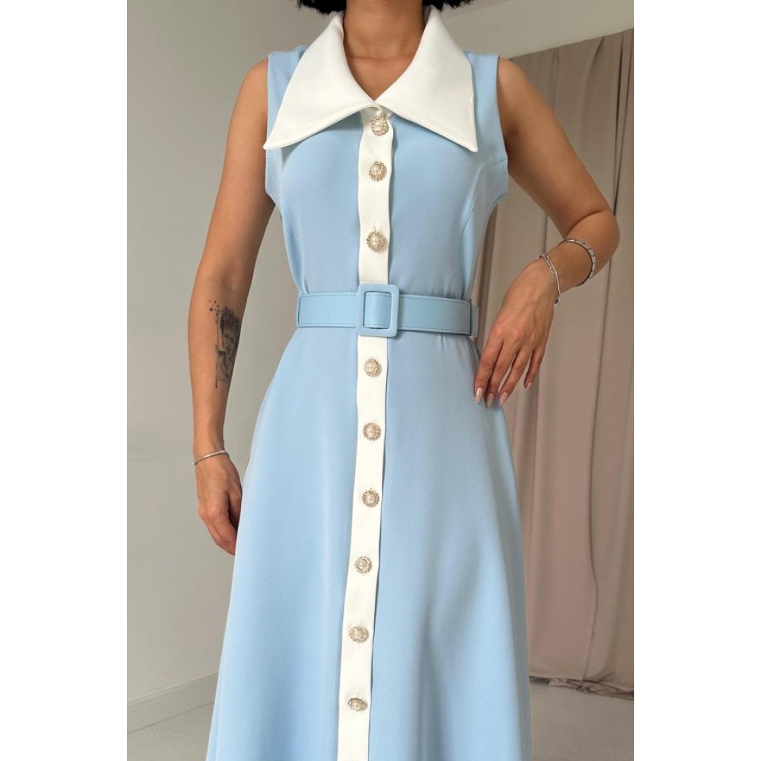 Bebe Mavi Geniş Yakalı Halter Kollu Elbise - 153470 Bebe Mavi Geniş Yakalı Halter Kollu Elbise - 153470
