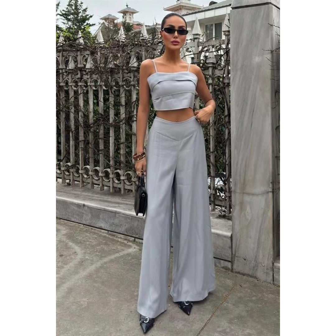 Crop Plazzo Pantolon Takım 10155-08