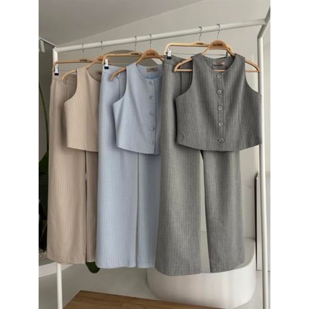 Yelek Plazzo Pantolon Çizgili Flamlı Poliviscon Takım 10178 159409