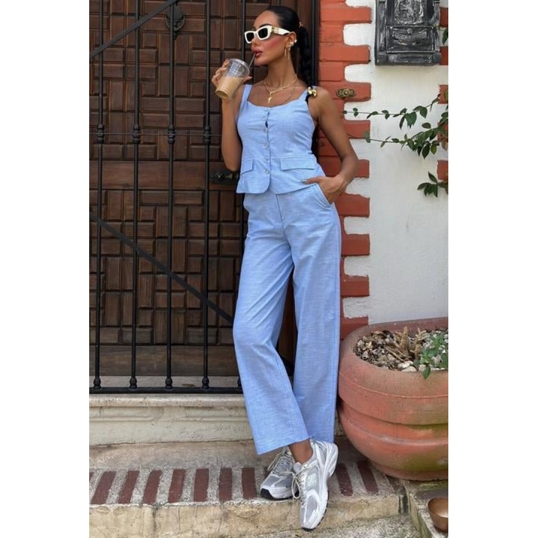 Kalın Askılı Bluz Pantolon Keten Takım 10187 160570 Kalın Askılı Bluz Pantolon Keten Takım 10187 160570