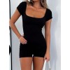 Kadın Kısa Kollu Kare Yaka Mini Bodycon Dalgıç Tulum 116407