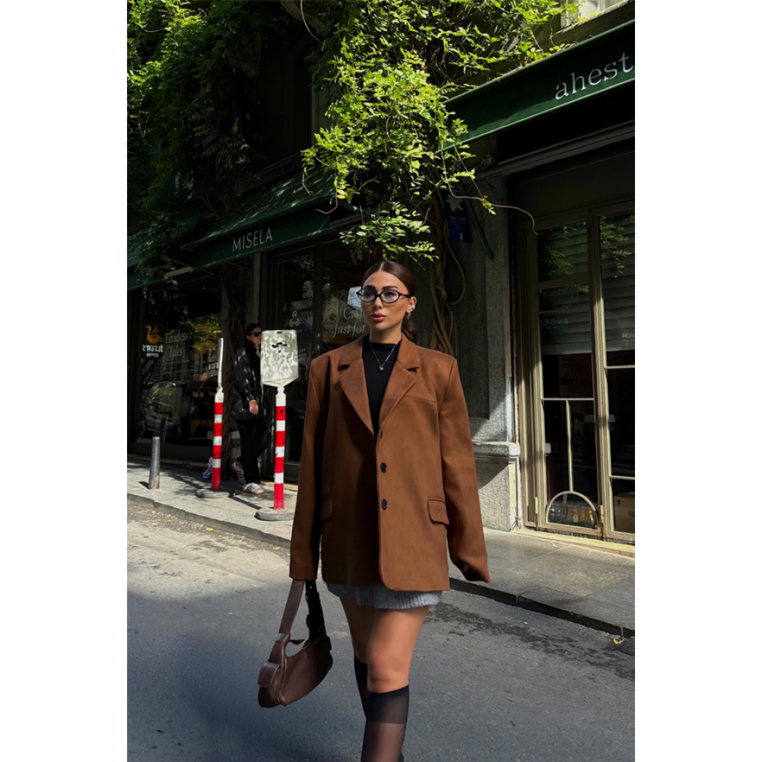 SÜET BLAZER CEKET 3 DÜĞME - Taba