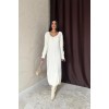 Beyaz Kemerli Triko Elbise - 148253