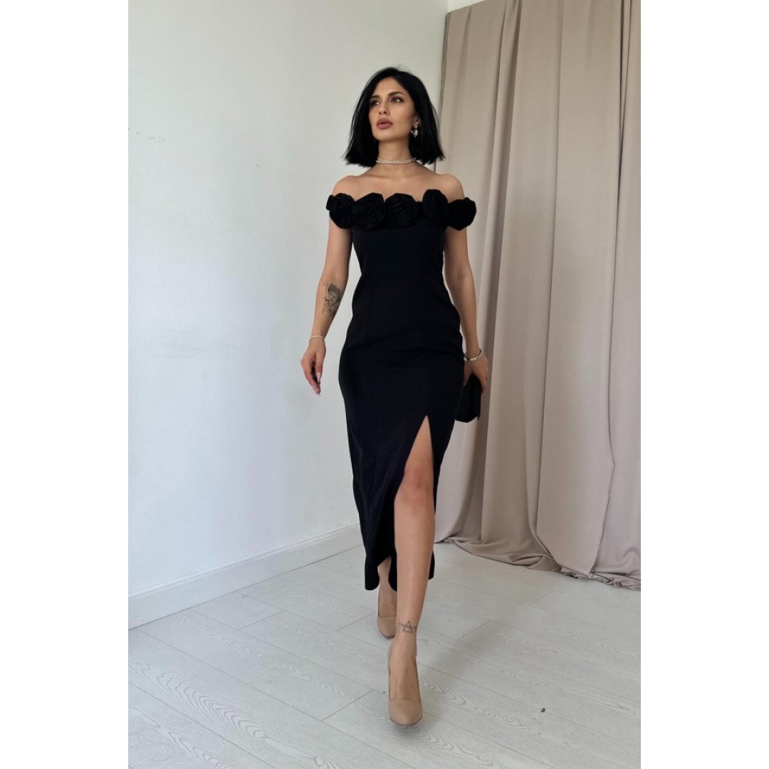 Siyah Madonna Yaka Güllü Elbise