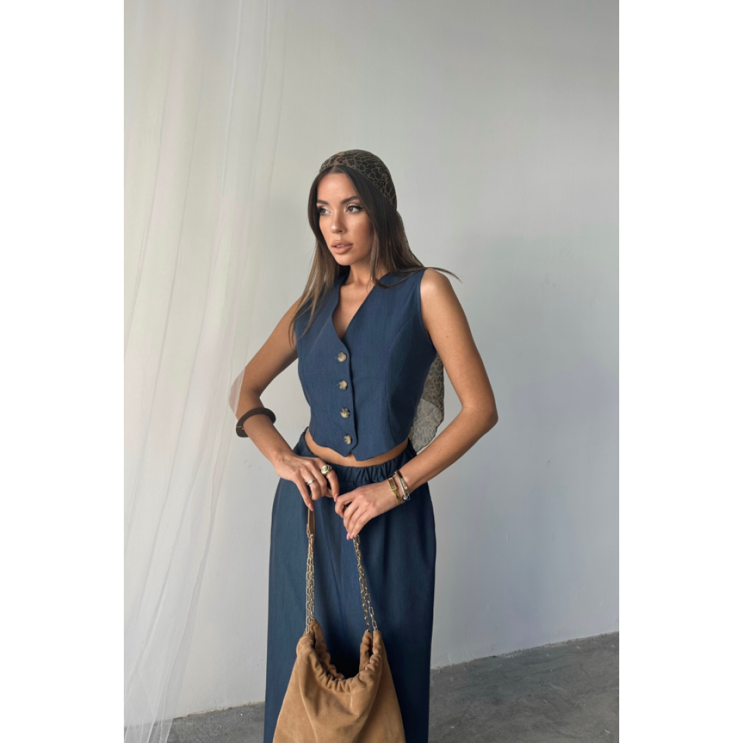 TENCEL YELEK - YIRTMAÇLI ETEK TAKIM - İndigo 159986 TENCEL YELEK - YIRTMAÇLI ETEK TAKIM - İndigo 159986