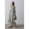 Çizgili Oversize V Yaka Elbise - Haki - 154467 Çizgili Oversize V Yaka Elbise - Haki - 154467