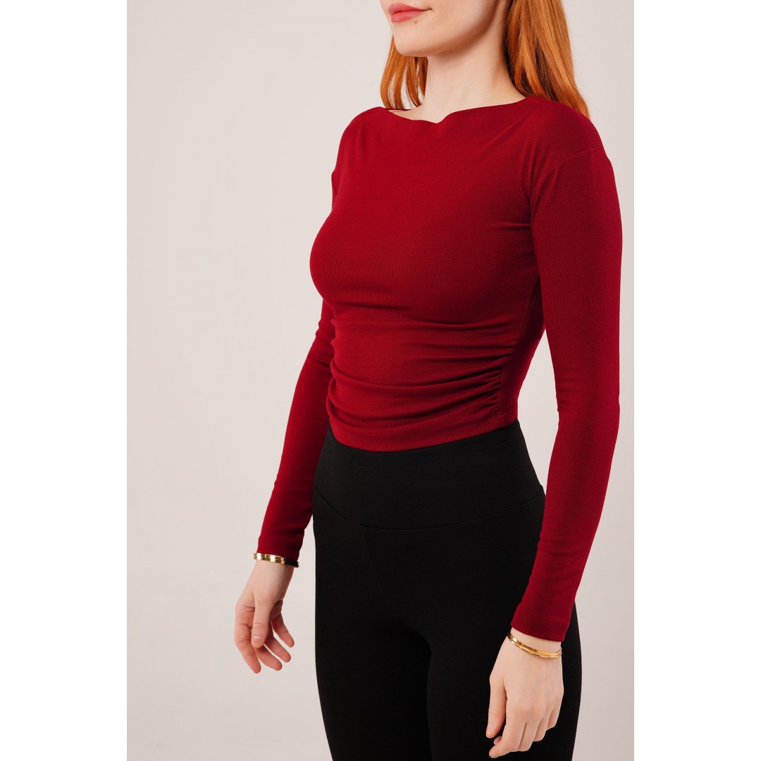 Yaka Detay Uzun Kollu Basic Bordo Bluz 147414 Yaka Detay Uzun Kollu Basic Bordo Bluz 147414