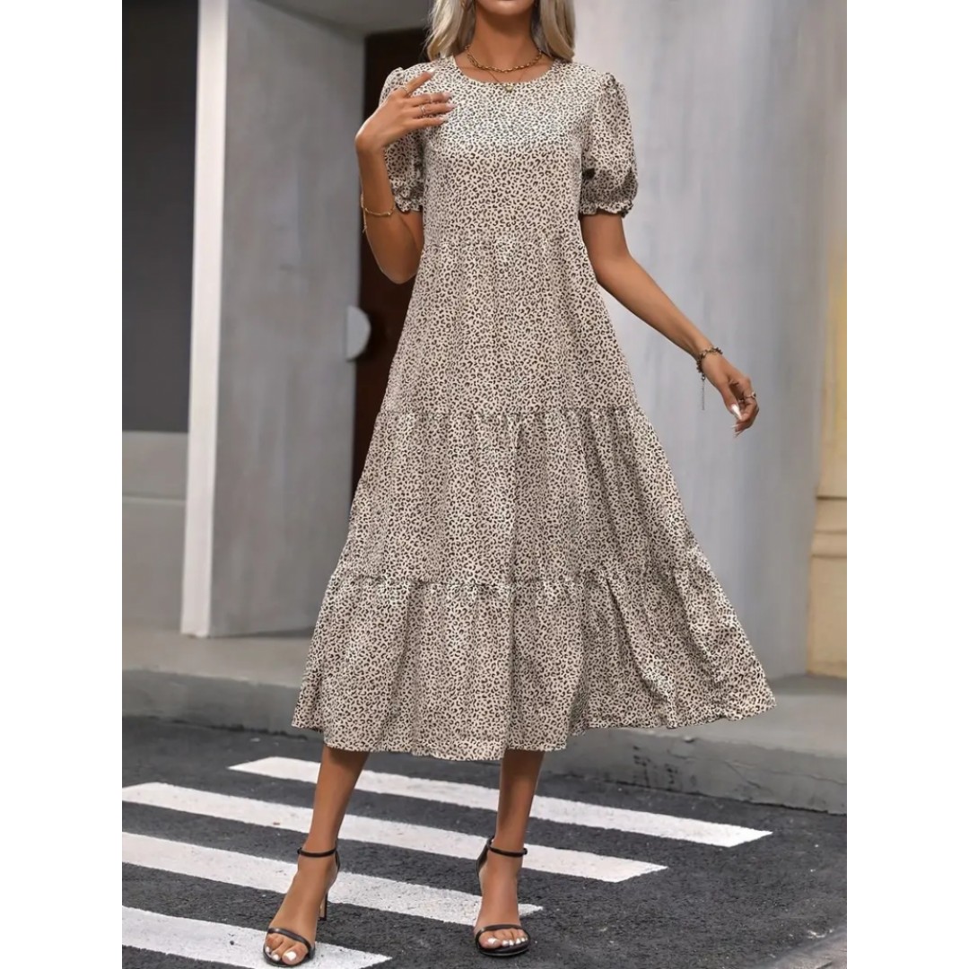 Kadın Mini Leopar Desen Midi üç Kat Elbise - 124641 Kadın Mini Leopar Desen Midi üç Kat Elbise - 124641
