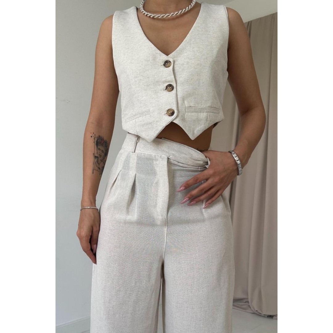 Bej Önü Düğmeli Yelek Ve Pantolon Takım 151933 Bej Önü Düğmeli Yelek Ve Pantolon Takım 151933