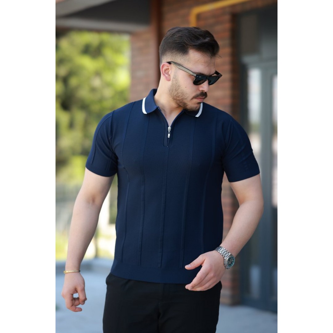 Erkek Yakalı Fermuarlı Kısa Kollu T-shirt