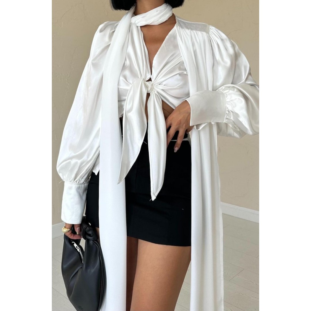 Ekru Önü Bağlamalı Bluz 153685