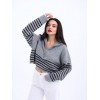 43311 TRİKO ÇİZGİLİ FERMUARLI CROP-GRİ-SİYAH 144101