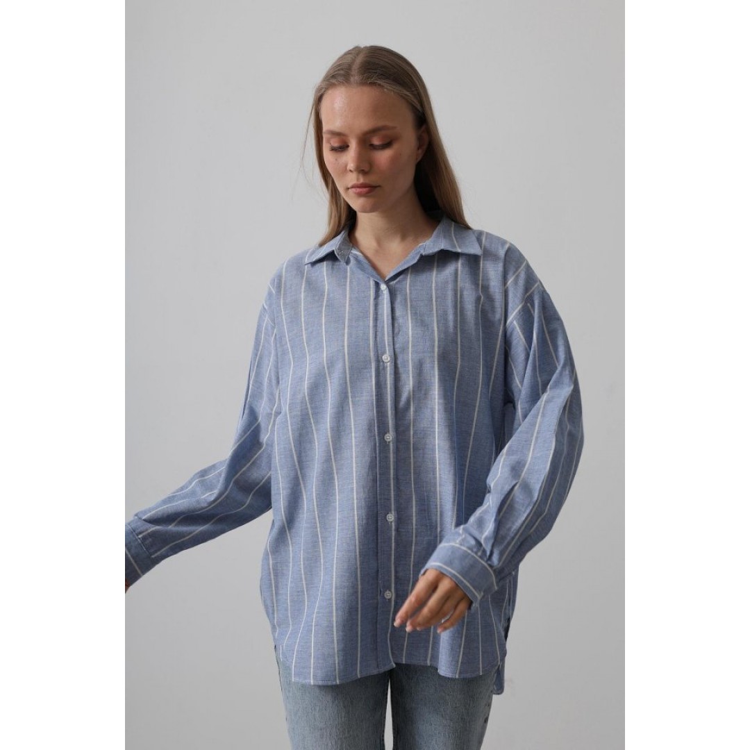 Çizgili Tunik Gömlek - Mavi Desen 1 - 159673 Çizgili Tunik Gömlek - Mavi Desen 1 - 159673