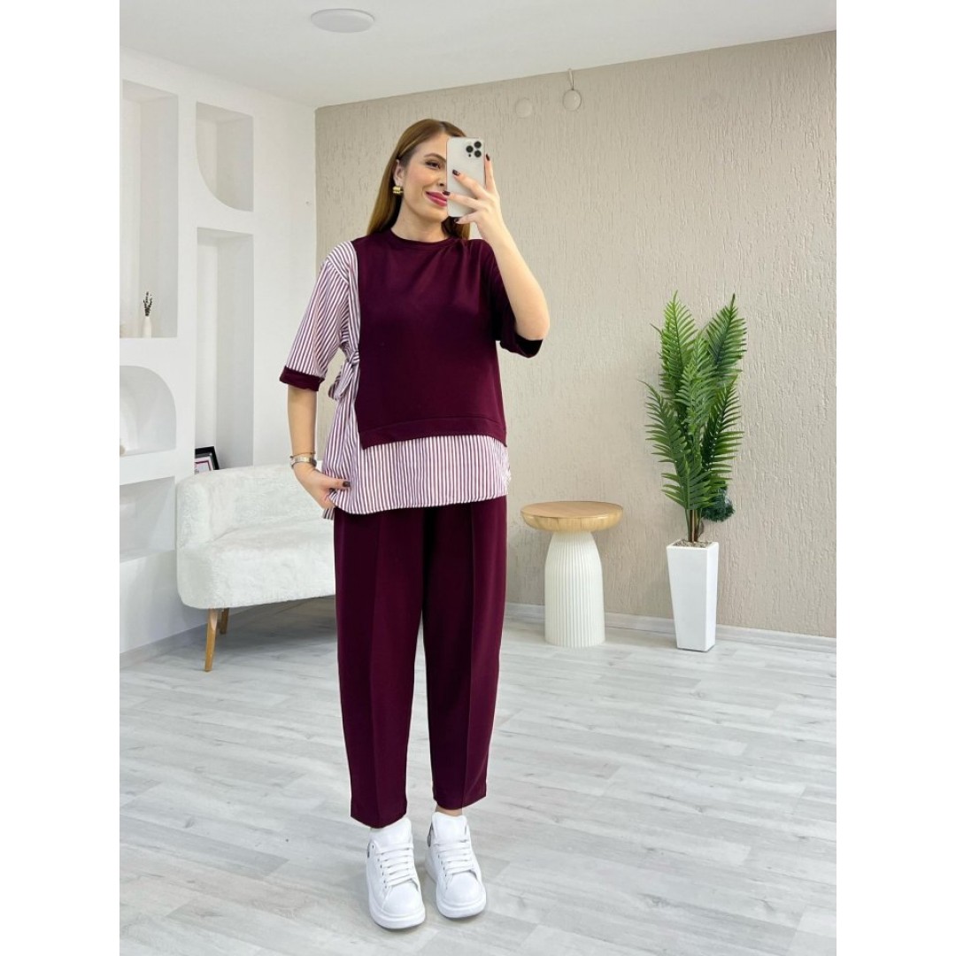 Kadın Kristal 2 Iplik Kumaş Yanları çizgili Takım 161159