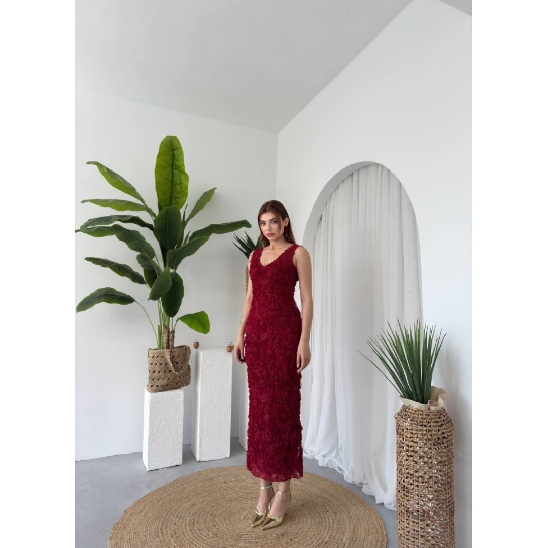 Kren Gül Detaylı Elbise - 162374 Kren Gül Detaylı Elbise - 162374