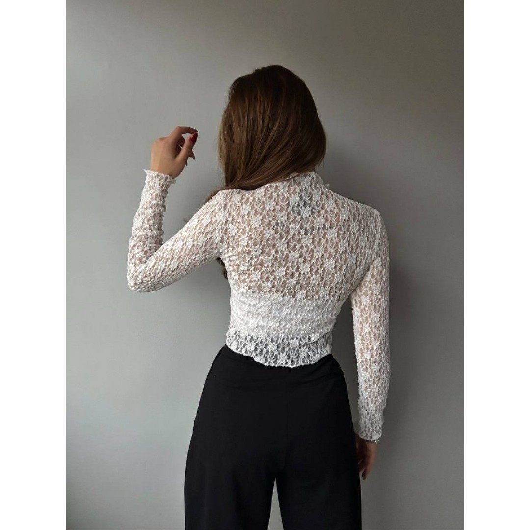 Kadın Likralı Dantel Transparan Uzun Kol Crop Bluz - 156150 Kadın Likralı Dantel Transparan Uzun Kol Crop Bluz - 156150