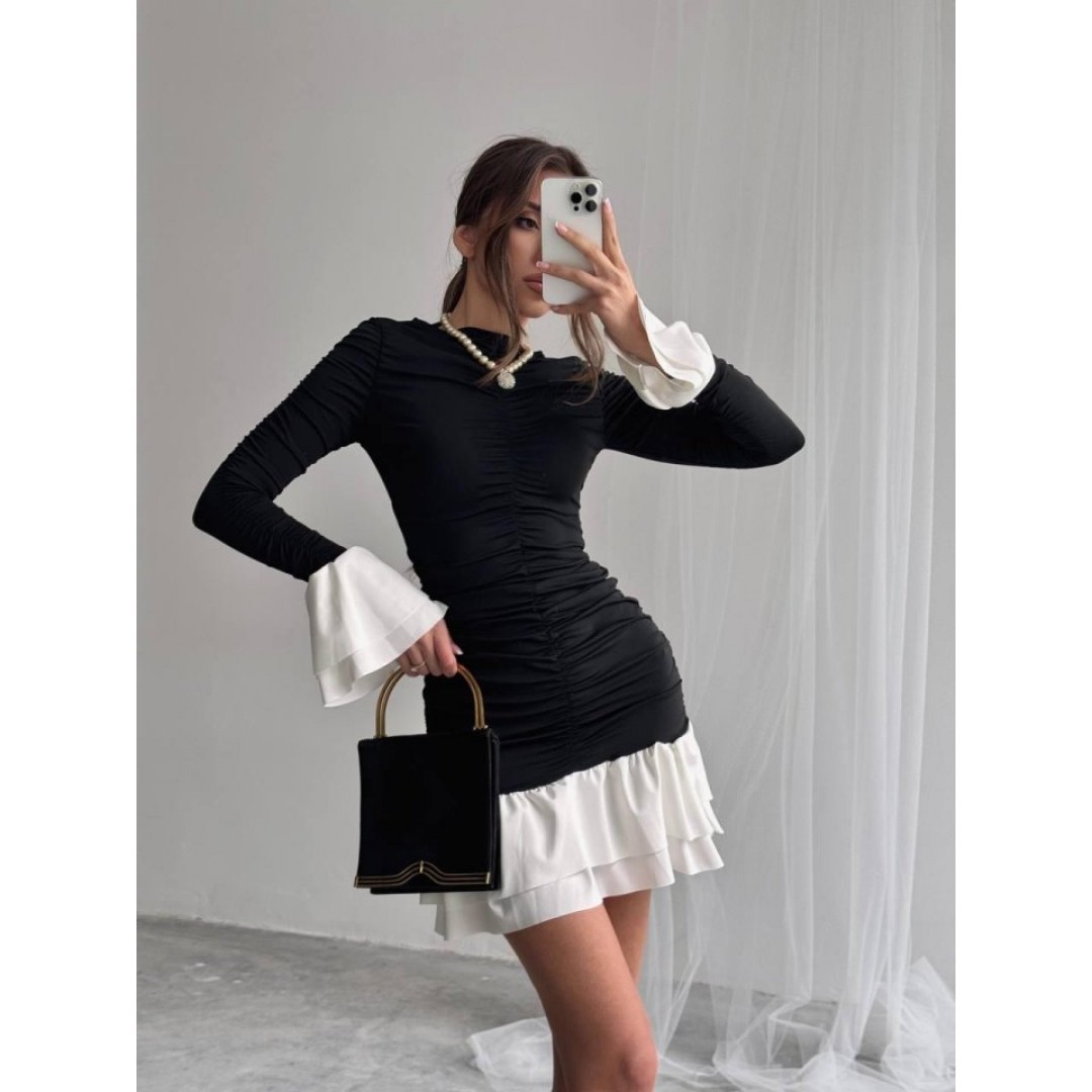 Fırfır Detaylı Drapeli Mini Elbise 158132 Fırfır Detaylı Drapeli Mini Elbise 158132
