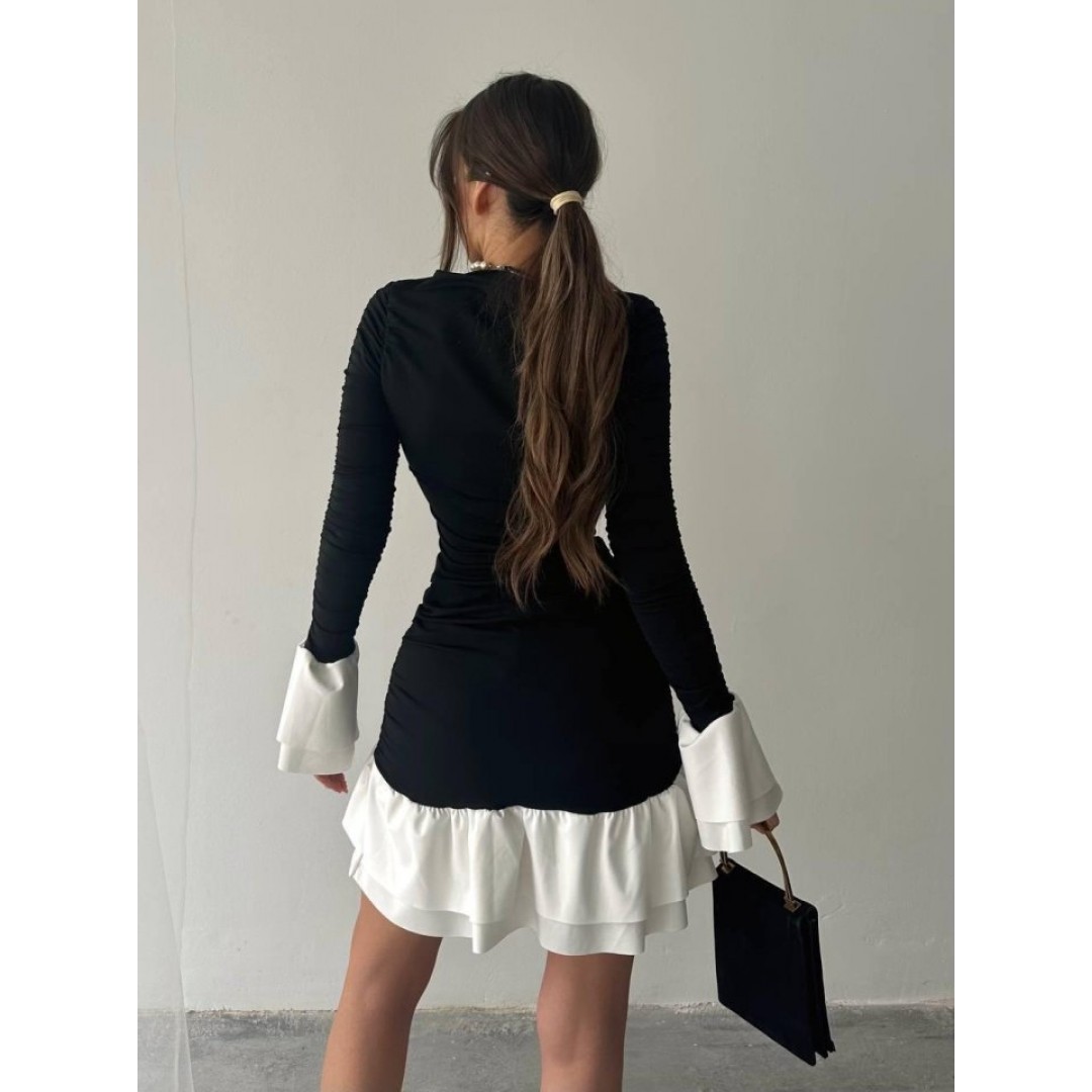 Fırfır Detaylı Drapeli Mini Elbise 158132 Fırfır Detaylı Drapeli Mini Elbise 158132