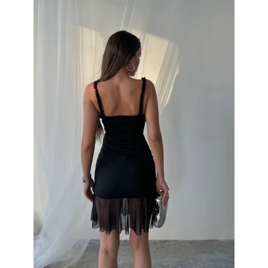 Gogus Burumcuk Lastik Li Eteği Tül Detay Elbise - 160234 Gogus Burumcuk Lastik Li Eteği Tül Detay Elbise - 160234