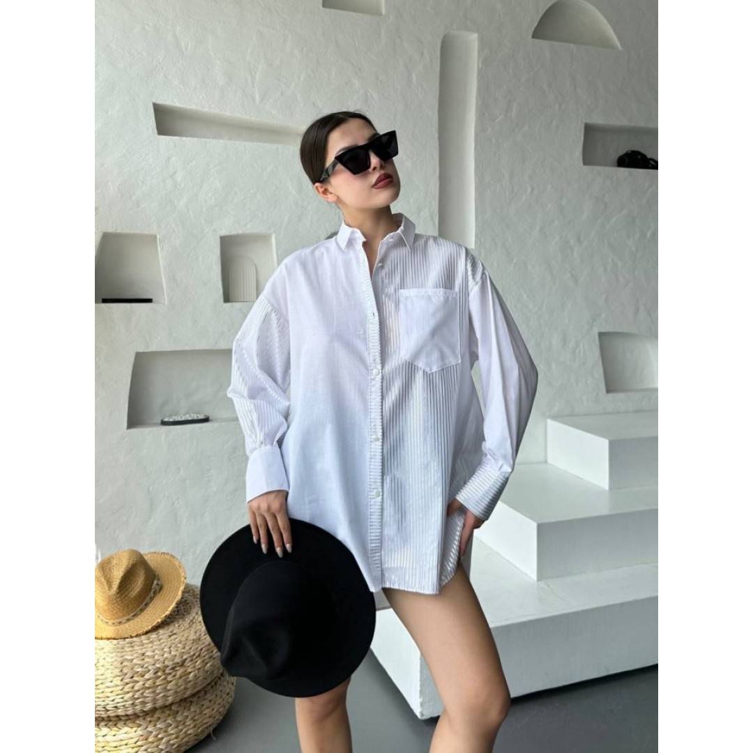 Çizgili Oversize Gömlek - 160271 Çizgili Oversize Gömlek - 160271